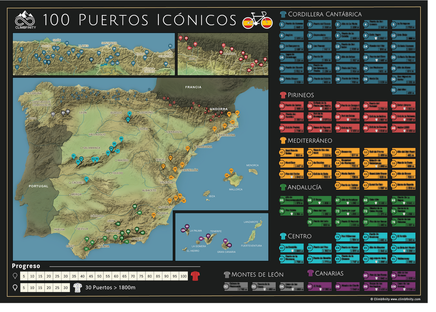 100 Puertos Icónicos – rowerowa mapa zdrapka Hiszpanii 