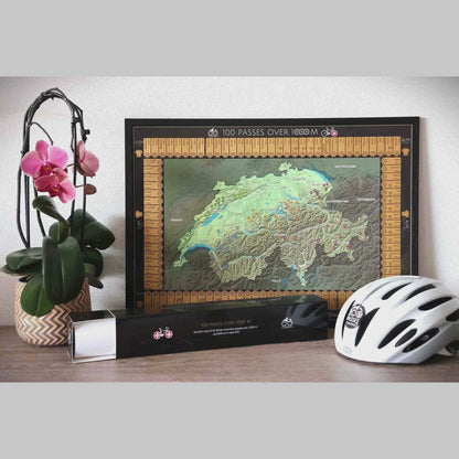100 Passes Challenge cycling scratch map Switzerland (frame or box)