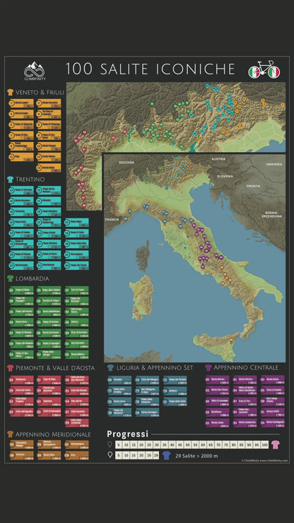 100 Salite Iconiche - Carte à gratter cycliste Italie