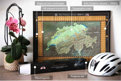 100 Passes Challenge cycling scratch map Switzerland (frame or box)
